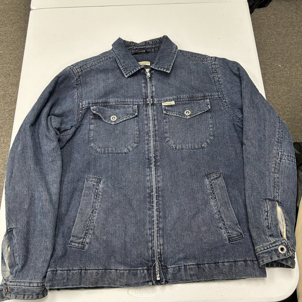 Hilfiger Denim Jacket Men S Blue Plaid Lined Full Zip Workwear Coat